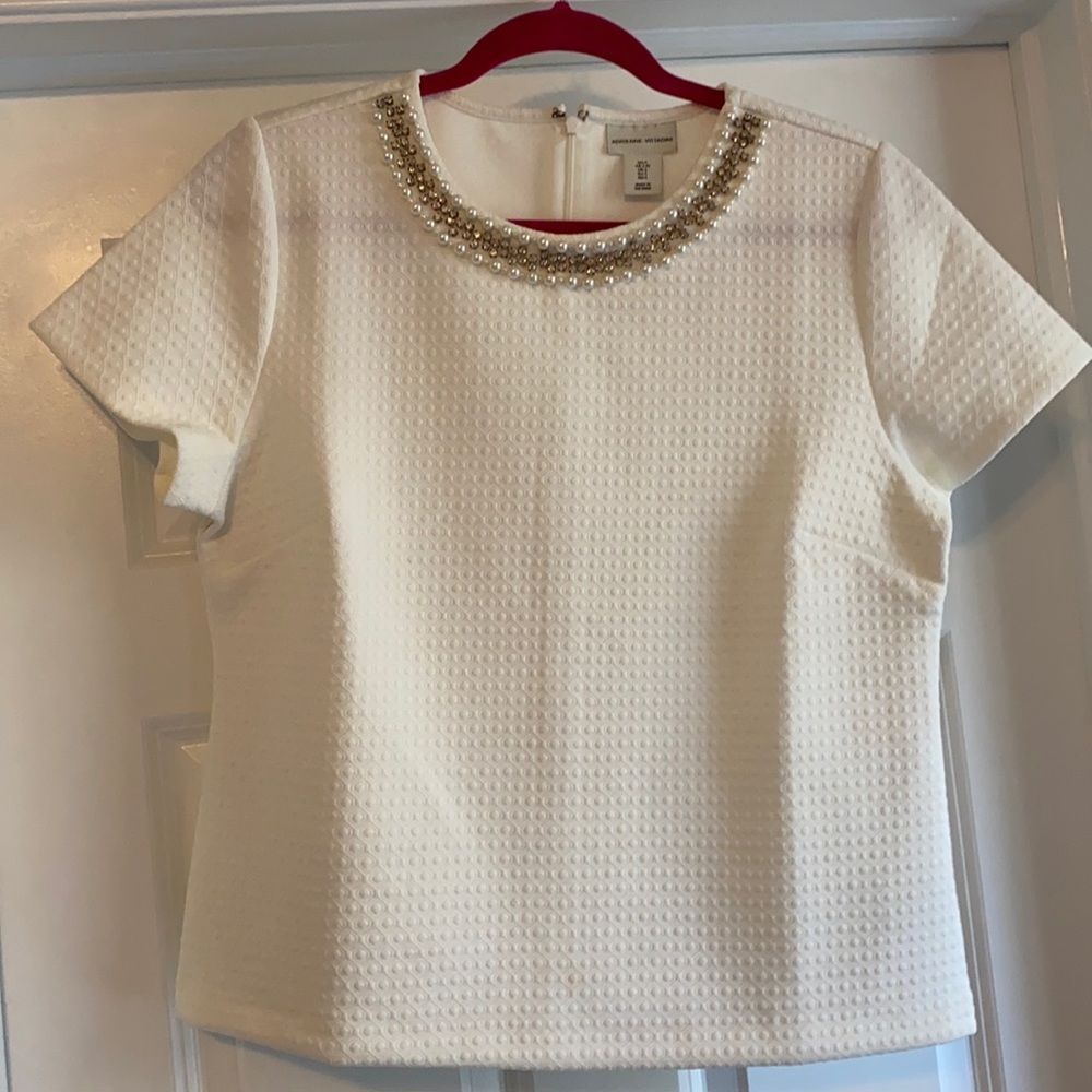 Adrienne Vittadini Cream Jeweled Top